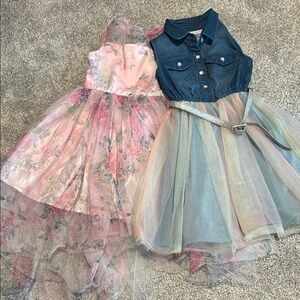 Floral Pink and Denim Kids Dress Set